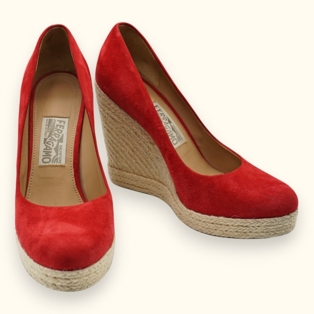 SALVATORE FERRAGAMO Bernie Espadrille Wedge High Heel Women's Size 8.5C